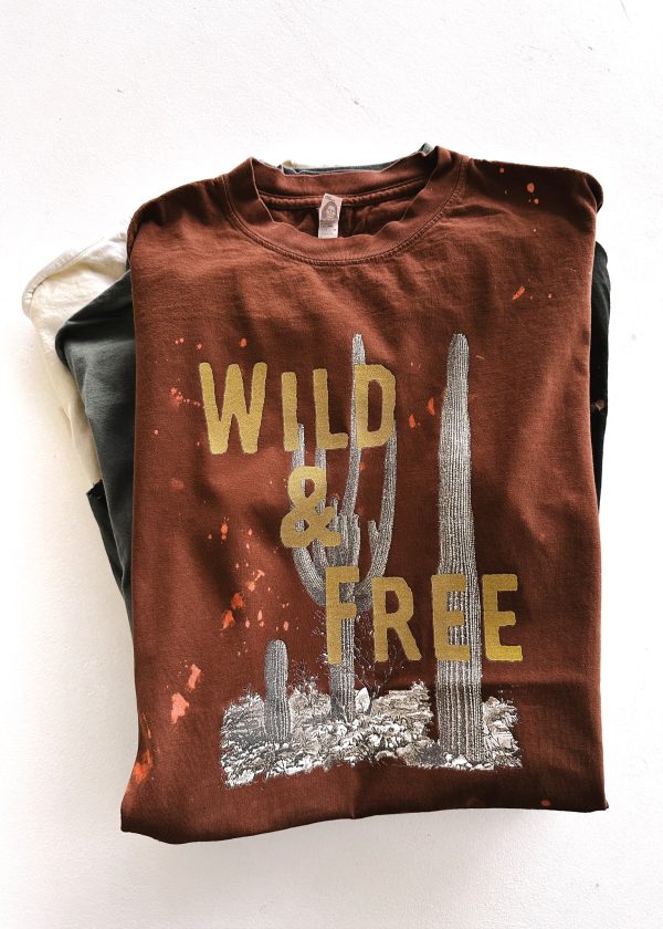 FINAL SALE: WILD AND FREE CACTUS BLEACHED OUT SIDE SLIT TEE For Discount - Image 3