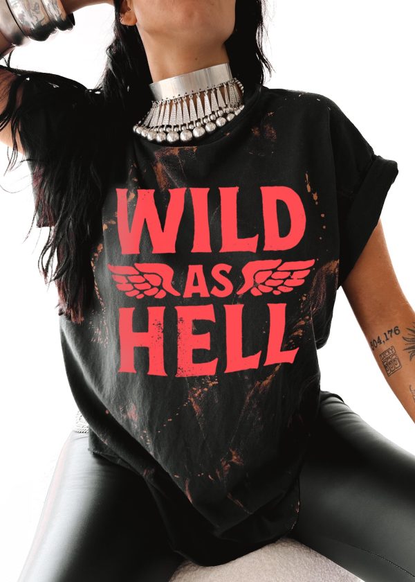 WILD AS HELL BLEACHED OUT SIDE SLIT TEE on Sale