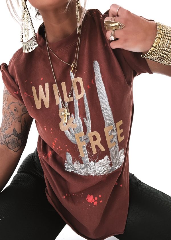 FINAL SALE: WILD AND FREE CACTUS BLEACHED OUT SIDE SLIT TEE For Discount - Image 4