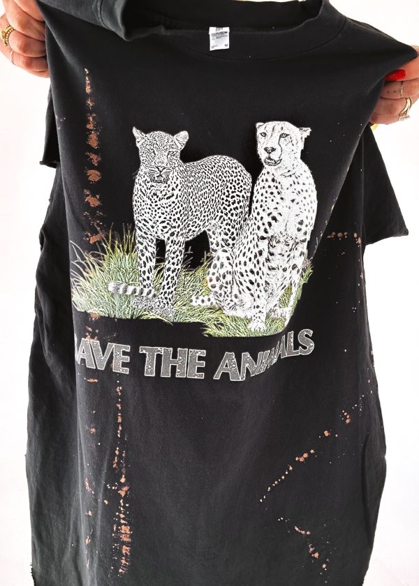 90 s SAVE THE ANIMALS VINTAGE BLEACHED OUT SIDE SLIT TEE Supply - Image 5