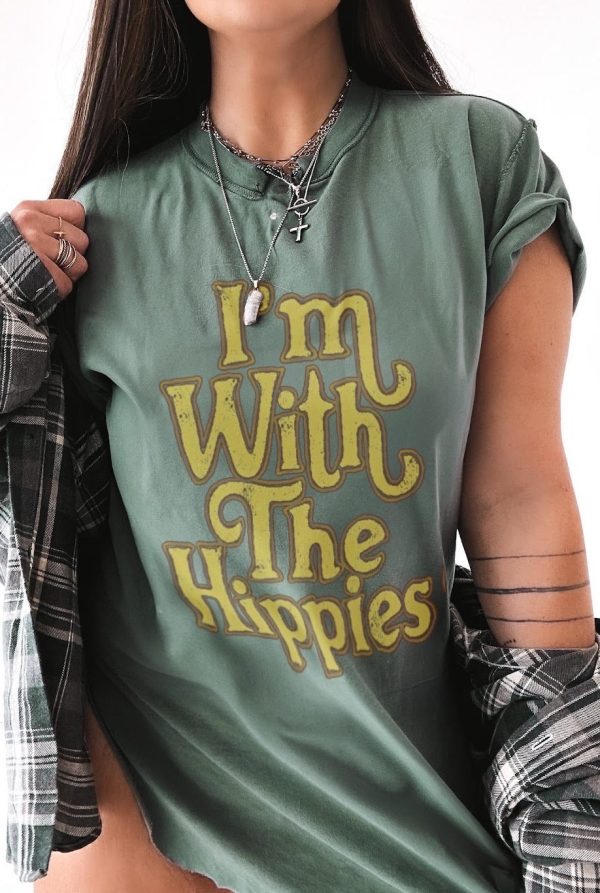 FINAL SALE: I M WITH THE HIPPIES SIDE SLIT TEE on Sale