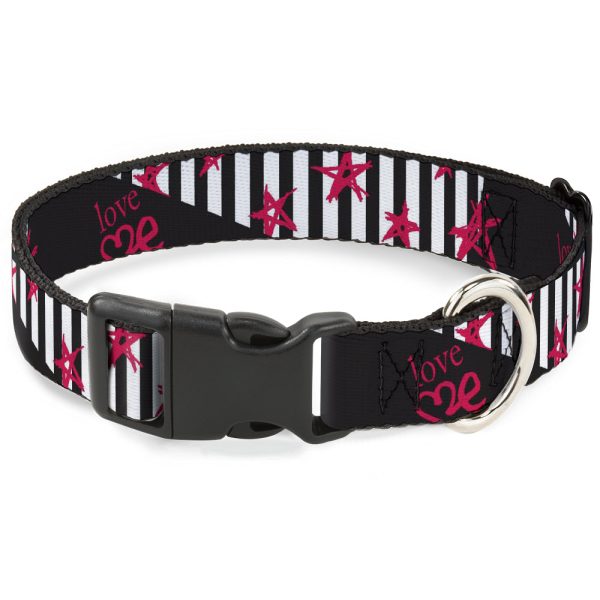 Plastic Clip Collar - Love Me w Sketch Stars & Stripes Black White Fuchsia Online Hot Sale